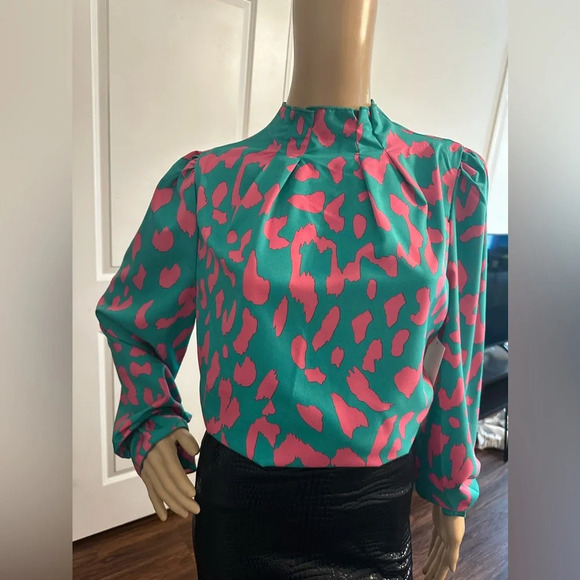 New-Color Block Leopard Print Women’s Blouse - Picture 4 of 7